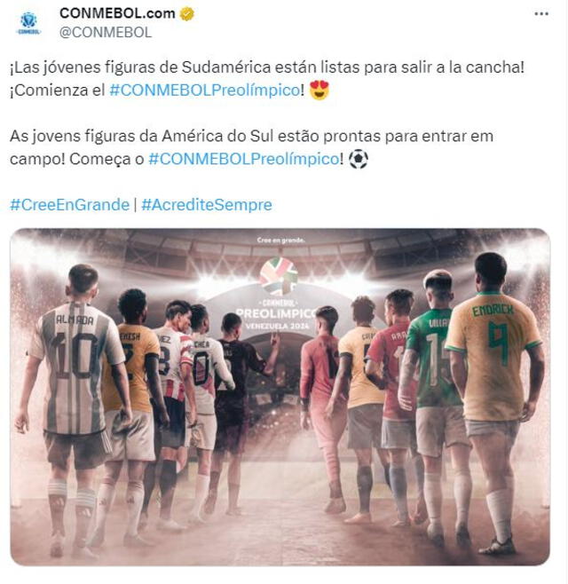 Publicación del máximo ente del fútbol sudamericano. Foto: captura 'X'/Conmebol   