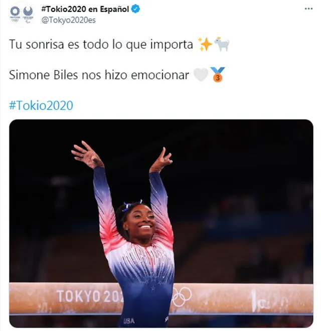 Simona Biles se quedó con una presea de los JJ. OO. Foto: Twitter Tokio 2020