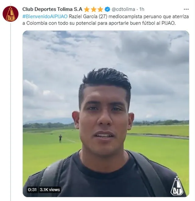Raziel García en Deportes Tolima. Foto: Captura Twitter