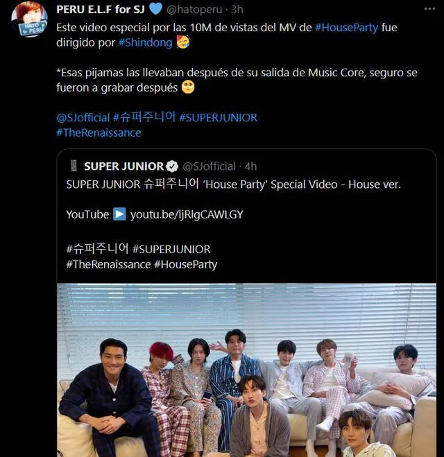 Tuit de ELF sobre "‘House party’ special video - House version”. Foto: captura Twitter