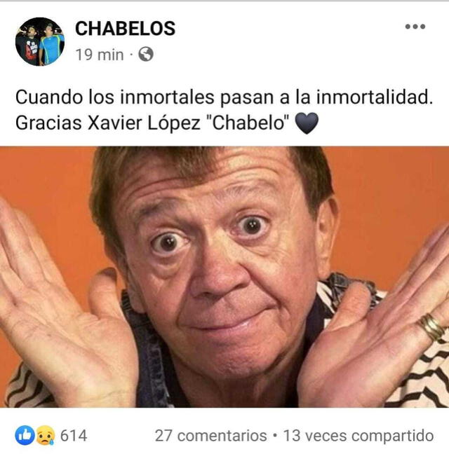 Chabelos comparte emotiva foto de Chabelo. Foto: Facebook   