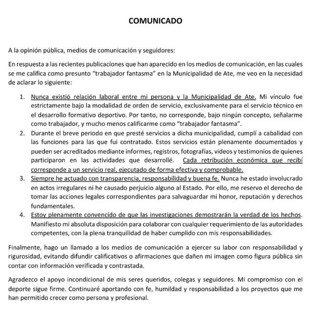 Pronunciamiento de Luis 'Cuto' Guadalupe. Foto: captura de Instagram   