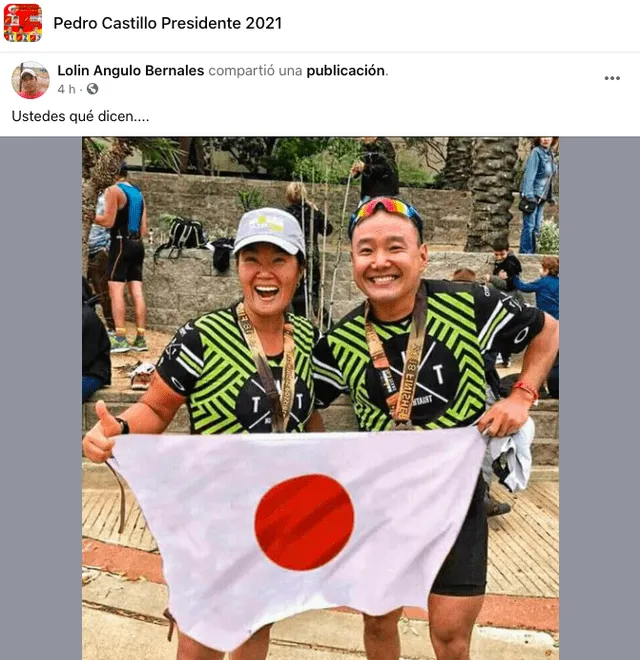 Imagen de Keiko Fujimori sosteniendo la bandera de Japón es falsa. Foto: captura de Facebook