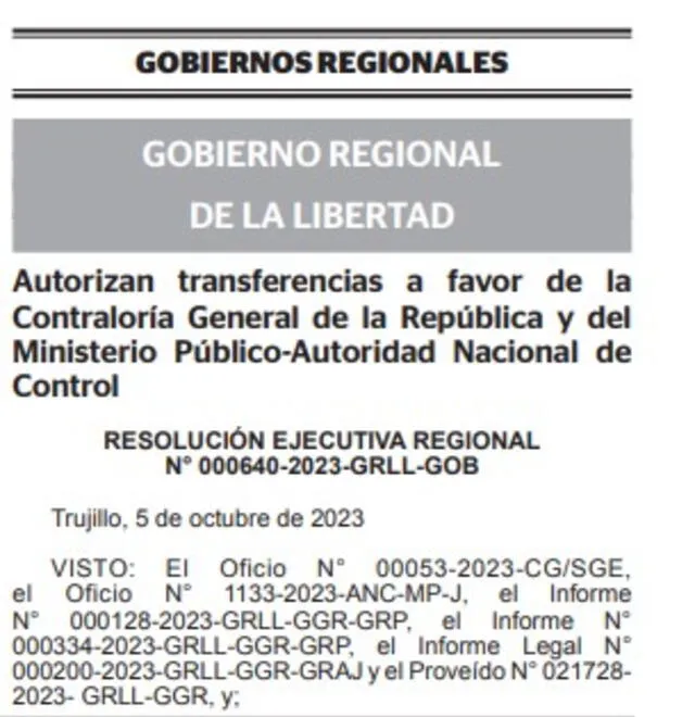  Gobierno Regional de La Libertad deberá pasar el presupuesto a Fiscalía. Foto: El Peruano   
