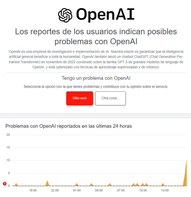  Son varios usuarios los que han reportado esta caída. Foto: Downdetector   