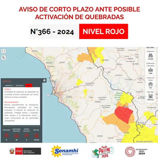 Advierten activación de quebradas tras lluvias en todo el país. Foto: Senamhi   