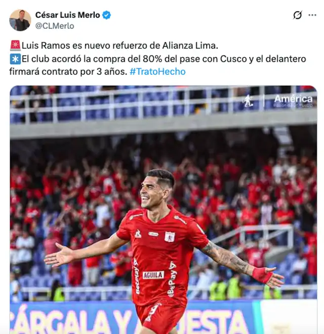 Luis Ramos será nuevo jugador de Alianza Lima. Foto: Twitter/César Luis Merlo   