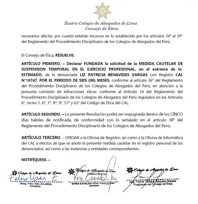 Suspenden a Patricia Benavides por 6 meses. Foto: La República.   