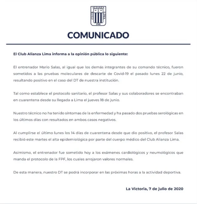 Alianza Lima: comunicado caso Mario Salas
