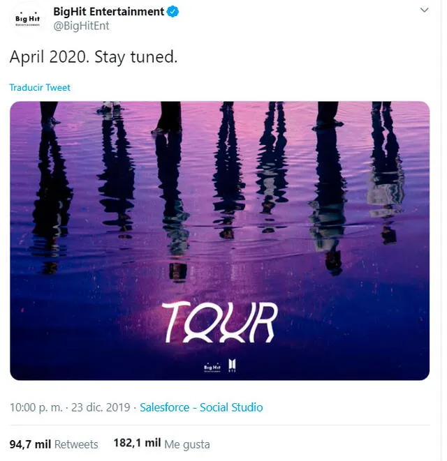 Big Hit anuncia nueva gira de BTS para abril 2020.