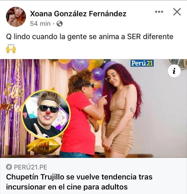 Publicación de Xoana González felicitando a Chupetin Trujillo.