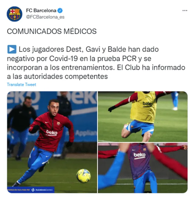 Alta médica de Gavi, Dest y Balde. Foto: Twitter FC Barcelona