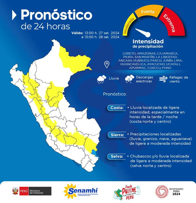  Se prevee lluvias en los próximos días. Foto: Senamhi    