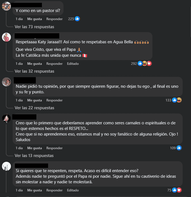 Usuarios criticando a Katy Jara por su polémico comentario sobre el papa León XIV. Foto: Facebook. Usuarios criticando a Katy Jara por su polémico comentario sobre el papa León XIV. Foto: Facebook.