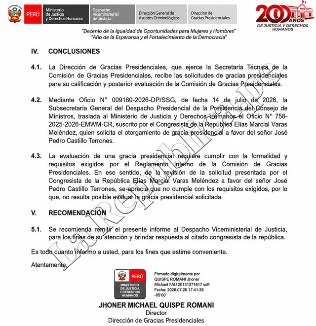 Conclusiones de la Comisión de Gracias Presidenciales del Minjus Conclusiones de la Comisión de Gracias Presidenciales del Minjus