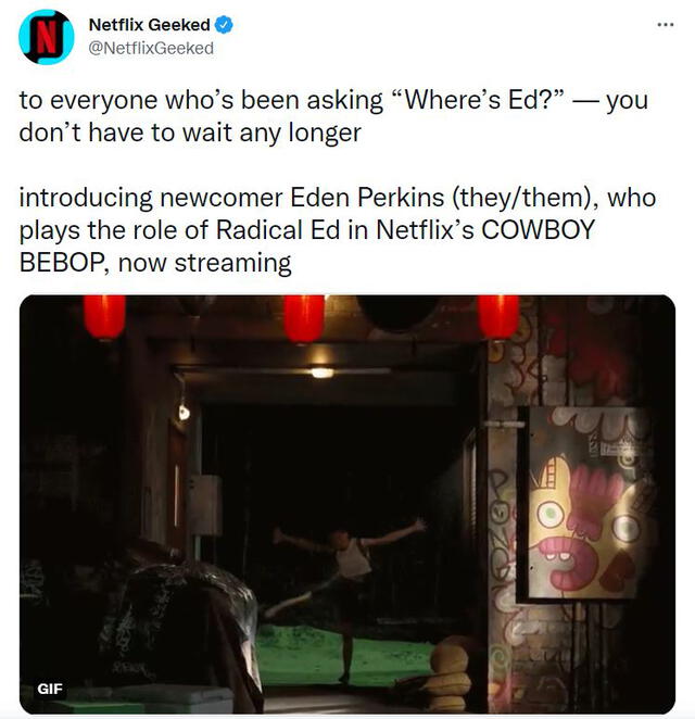 Ed es interpretado por Eden Perkins en el live action de Cowboy Bebop. Foto: @NetflixGeeked Ed es interpretado por Eden Perkins en el live action de Cowboy Bebop. Foto: @NetflixGeeked