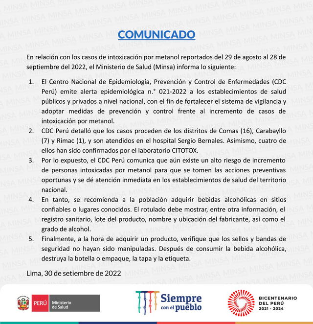 Comunicado Minsa