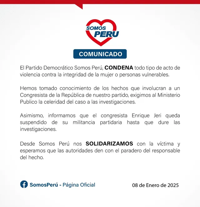 Comunicado de Somos Perú. 