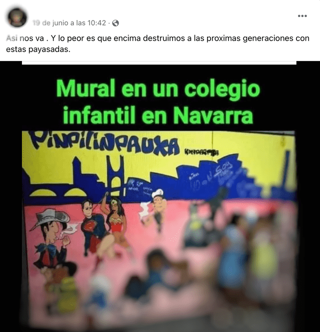 Publicación viral sobre supuesto mural en colegio de Navarra. Fuente: captura