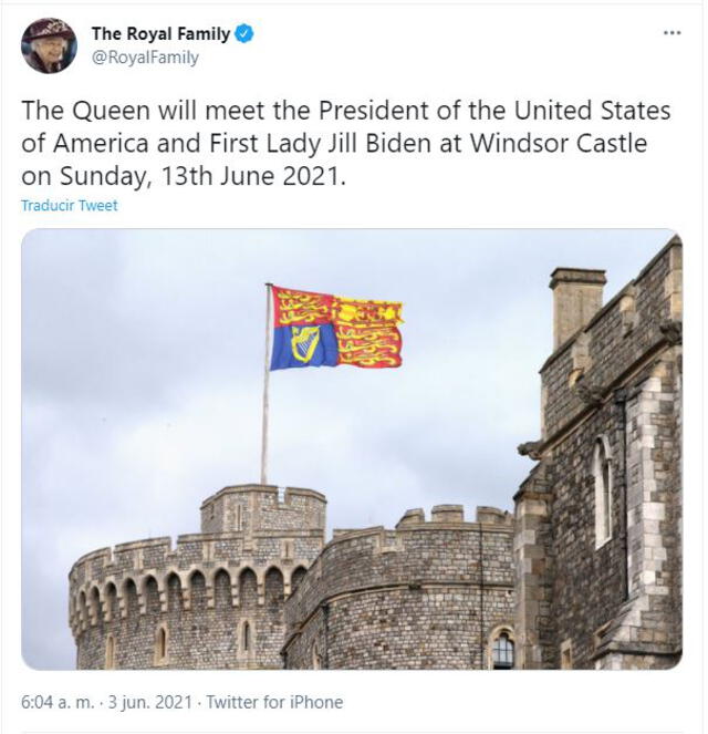 La familia real hizo el anuncio en sus redes sociales, donde se informa sobre el encuentro que sostendrá la monarca y el presidente norteamericano. Foto: captura de Twitter / Royal Family