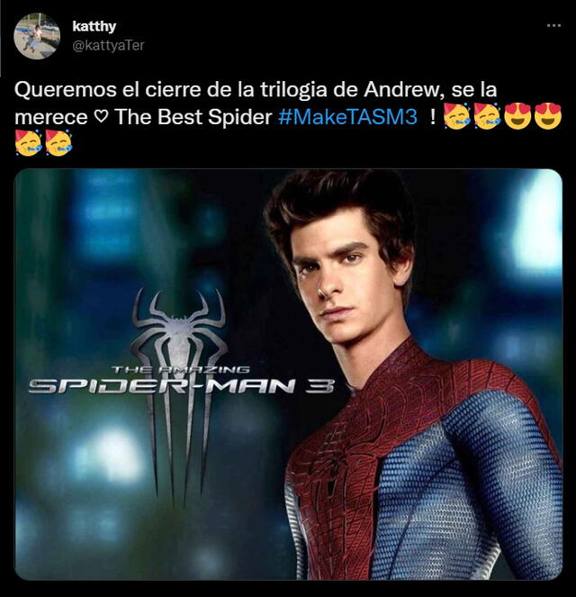 Fans piden a Sony “The amazing Spider-Man 3” con Andrew Garfield y usan el hashtag #MakeTASM3 para hacerse escuchar. Foto: captura de Twitter