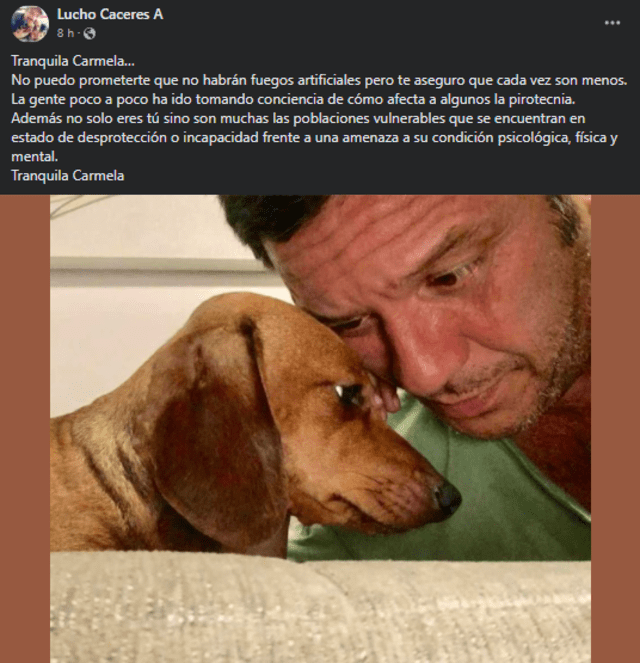 Lucho Cáceres envía reflexivo mensaje a su mascota. Foto: Lucho Cáceres/Facebook.