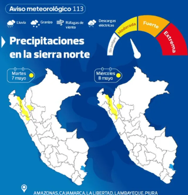 Senamhi anuncia precipitaciones en el Perú 