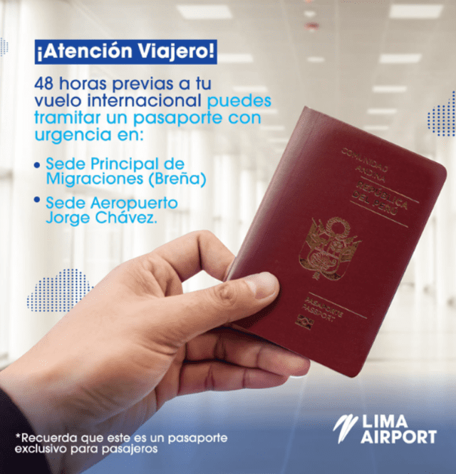 El pasaporte electrónico por emergencia es exclusiva para pasajeros. Foto: Facebook / Lima Airport