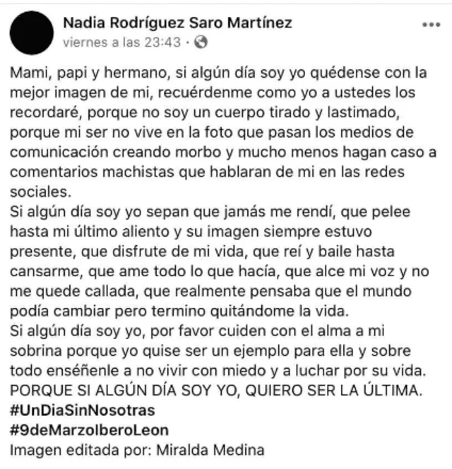 La publicación data del viernes 6 de marzo a las 23:43 hrs.