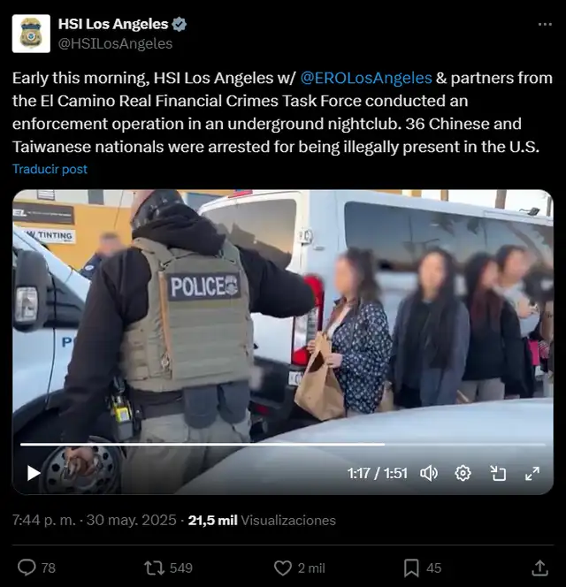 Los inmigrantes fueron detenidos por encontrarse ilegalmente en el país. Foto: Captura X. Los inmigrantes fueron detenidos por encontrarse ilegalmente en el país. Foto: Captura X.