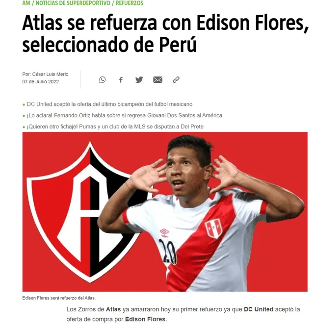 Edison Flores sería nuevo refuerzo del Atlas de México.