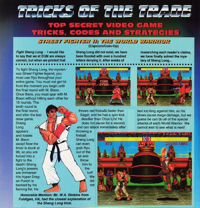 Artículo que ocasionó el mito de Sheng Long en Street Fighter II. Foto: Electronic Gaming Monthly