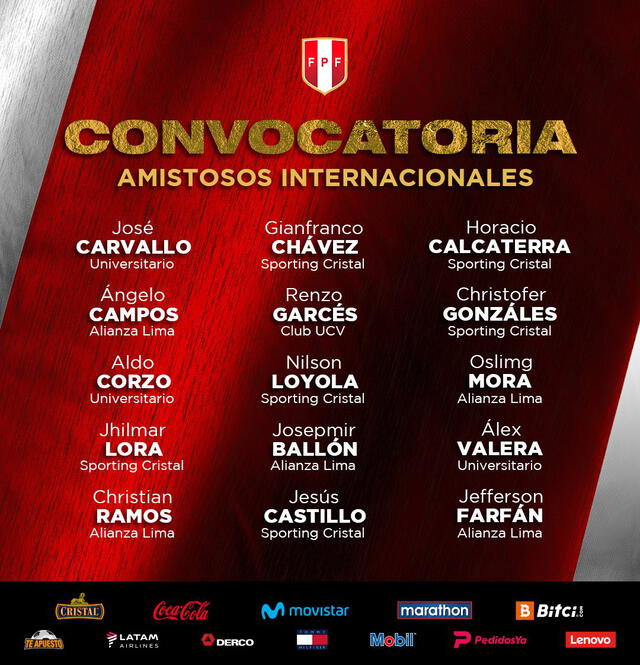 Lista de convocados. Foto: Selección Peruana