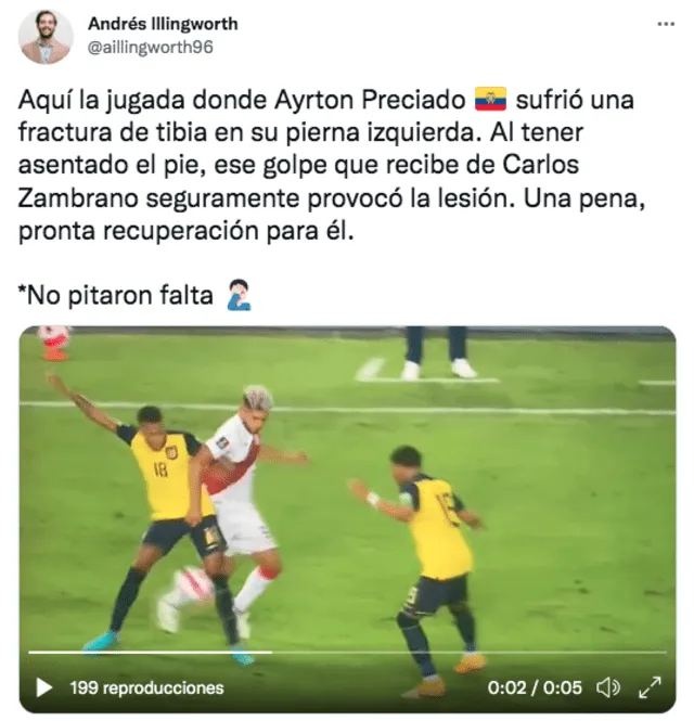 Reacción de los medios ecuatorianos tras la lesión de Preciado. Foto: captura Twitter Andrés Illingworth