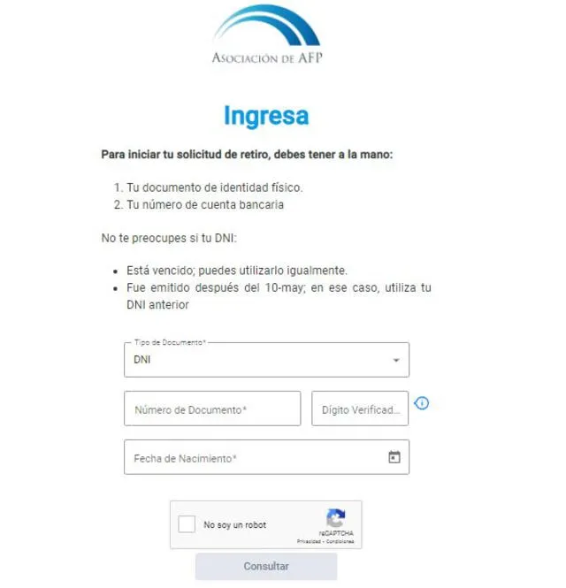 Plataforma oficial para solicitar tu AFP. Foto: captura   