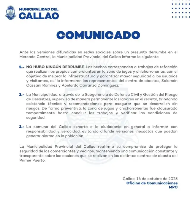 Municipalidad de Callao informó sobre el suceso.   