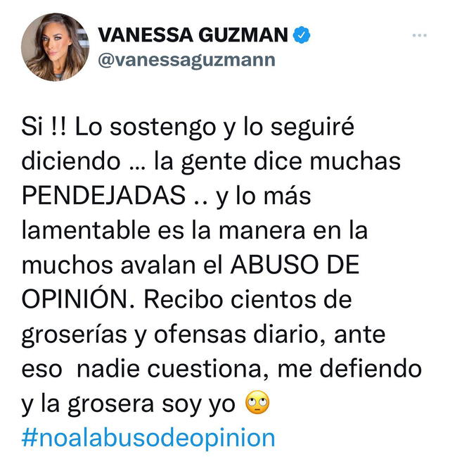 27.5.2022 | Tuit de Vanessa Guzmán sobre su supuesto "bigote". Foto: captura Twitter
