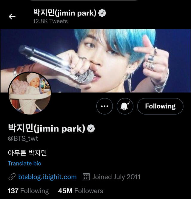 Park Jimin se adueñó del perfil de BTS en Twitter. Foto: captura