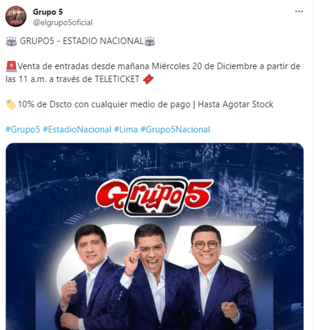 Grupo 5 publicó el anuncia a través de sus redes sociales. Foto: X/Grupo 5   