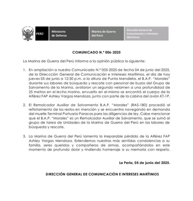 Comunicado de Marina de Guerra. Foto: X Comunicado de Marina de Guerra. Foto: X
