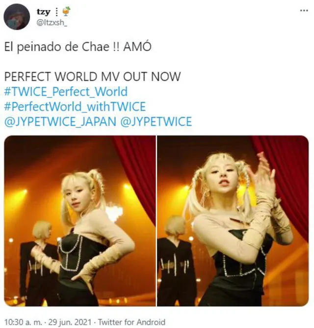 ONCE comenta el MV "Perfect world de TWICE". Foto: captura Twitter/@Itzxsh_