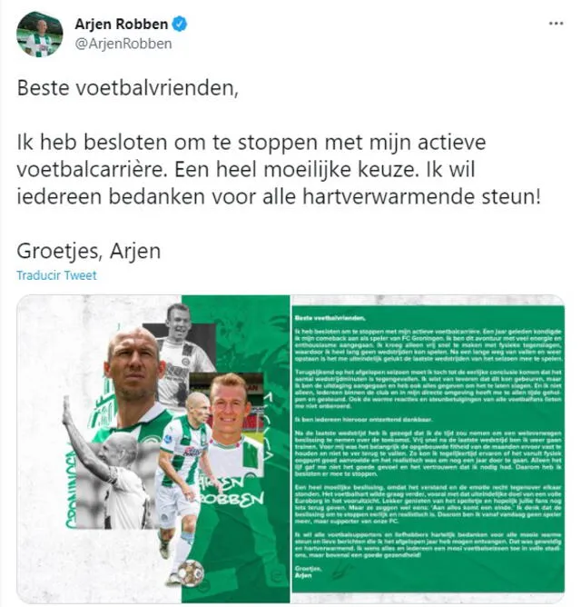 Robben debutó en Groningen en la temporada 2000/2001. Foto: Twitter/Arjen Robben