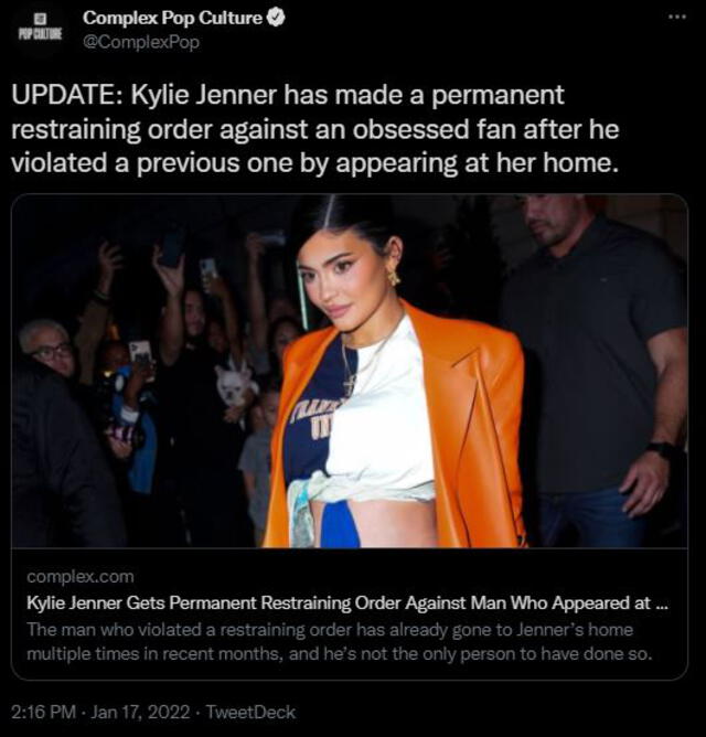 Kylie Jenner tomó medidas legales contra acosador