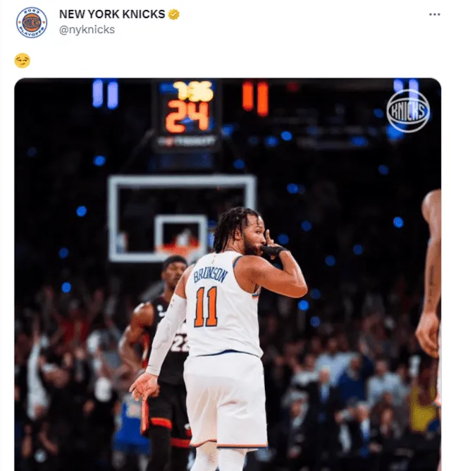 Jalen Brunson fue el héroe de los Knicks con 38 puntos en el game 5 ante los Heat de Miami el Madison Square. Foto: Twitter/nyknicks   