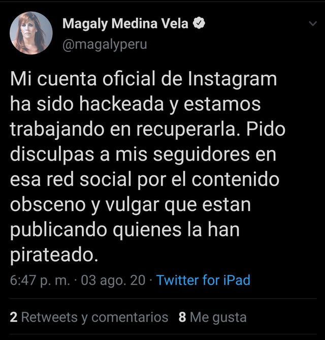 Magaly Medina confirma hackeo a su Instagram