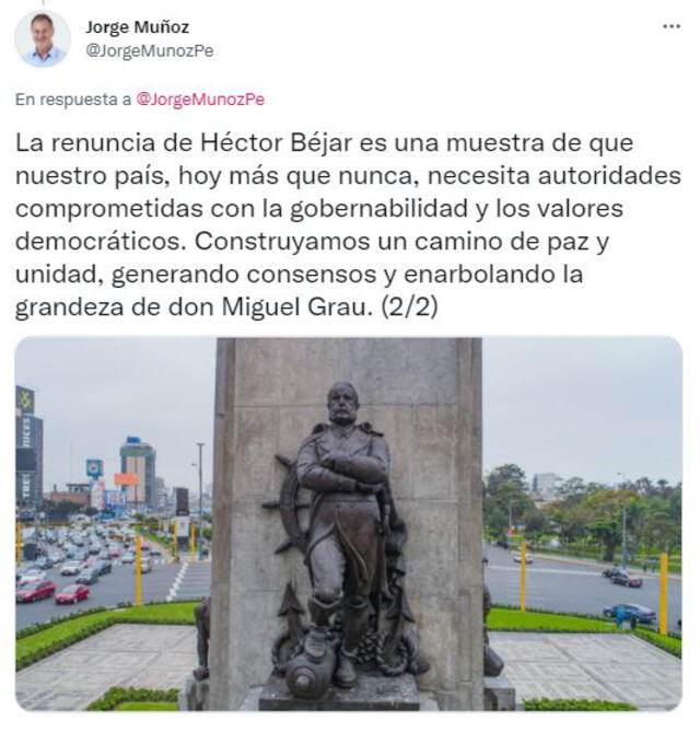 El hilo de tuits empezó con el anuncio del remodelado del monumento Grau en el Cercado de Lima. Foto: captura de Twitter