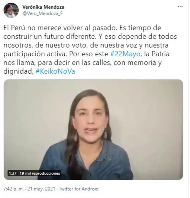 Verónika Mendoza invitó a la población a ser parte de la marcha contra el fujimorismo.