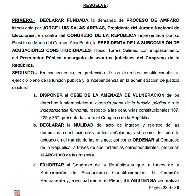 Resolución de medida cautelar. Foto: Poder Judicial   