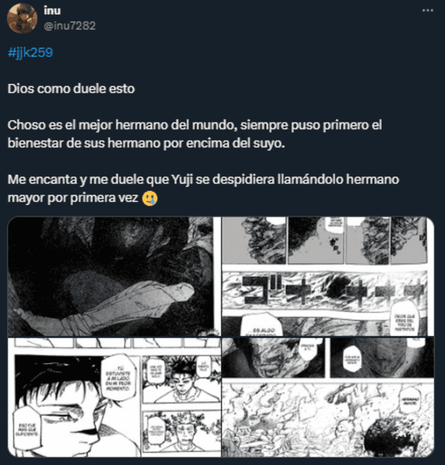  Reacción tras la muerte de Choso en el capítulo 259 de 'Jujutsu Kaisen'. Foto: captura X   