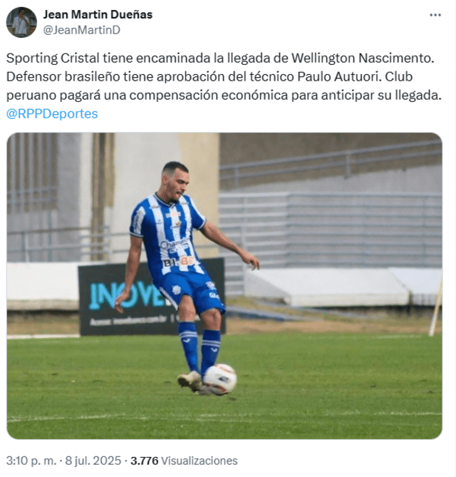 La noticia fue confirmada por Jean Martín Dueñas. Foto: vía X   